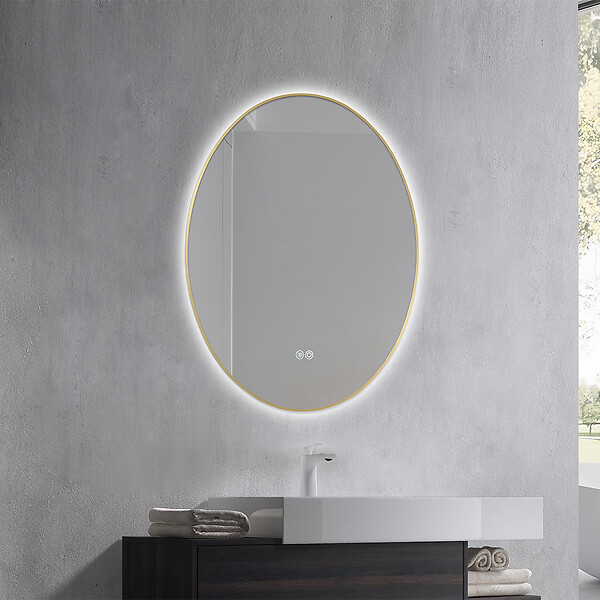 LUXURYBAIN - Miroir salle de bain LED ovale 50x70cm anti buée avec cadre doré LB-4646G - large