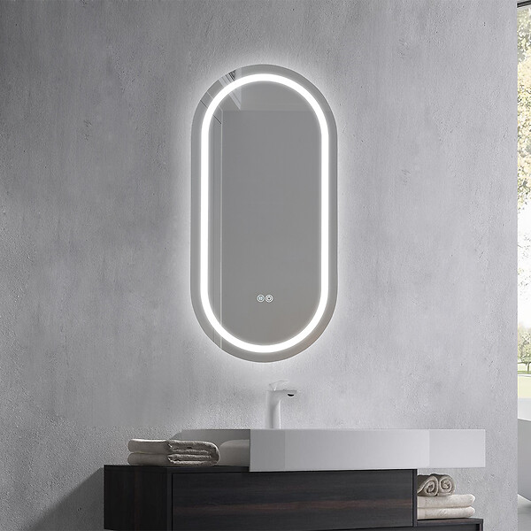 LUXURYBAIN - Miroir salle de bain LED ovale 45x90cm anti buée et LED 3 couleurs - large