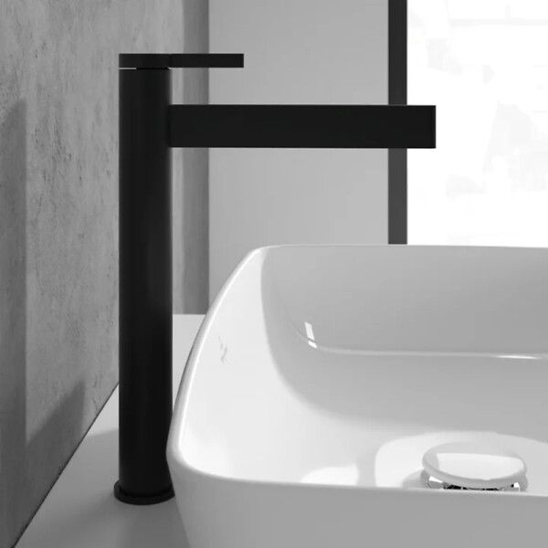 VILLEROY ET BOCH - Mitigeur lavabo droit surélevé  Dawn sans tirette Noir mat - large