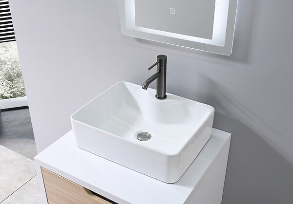 LUXURYBAIN - LuxuryBain- Mitigeur, robinet de lavabo pour salle de bain design et moderne (Gris brossé) - large
