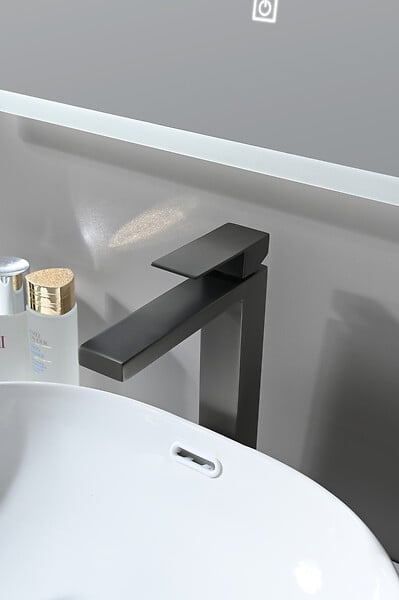 LUXURYBAIN - Grand Mitigeur, robinet de lavabo pour salle de bain réhaussé carré (Gris brossé) - large