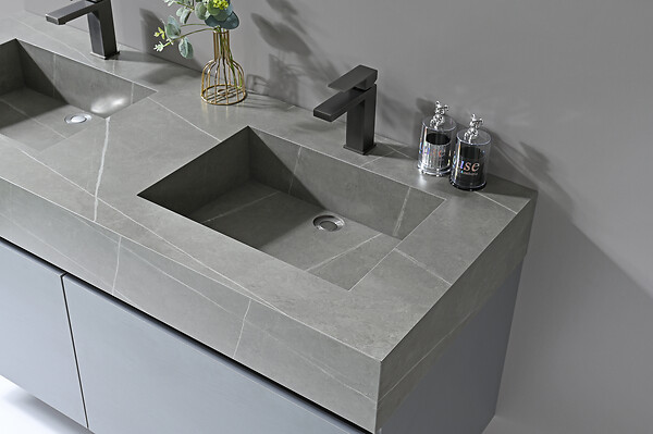 LUXURYBAIN - LuxuryBain- Robinet, mitigeur de lavabo pour salle de bain carré (Gris brossé) - large