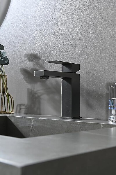 LUXURYBAIN - LuxuryBain- Robinet, mitigeur de lavabo pour salle de bain carré (Gris brossé) - large