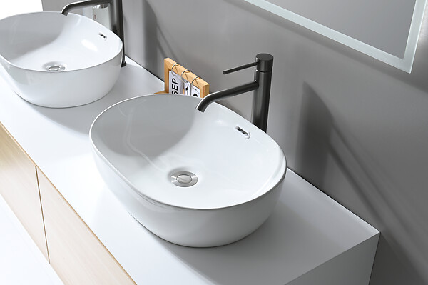 LUXURYBAIN - LuxuryBain- Grand Mitigeur, robinet de lavabo pour salle de bain réhaussé design et moderne (Gris brossé) - large