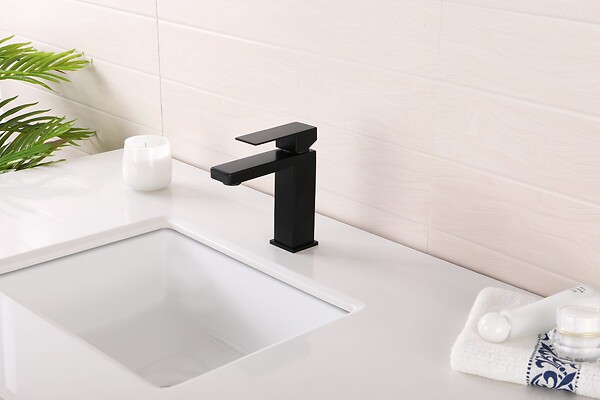 LUXURYBAIN - Robinet, mitigeur de lavabo pour salle de bain carré (Noir) - large