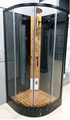 KINDFORD - Cabine de douche ronde - Verre et bambou - L90xH225xP90cm - large