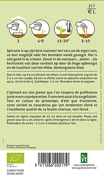 ARBORIX - Bio Épinard Palco F1 Hybride - Ca. 10 gr (Livraison Gratuite) - large