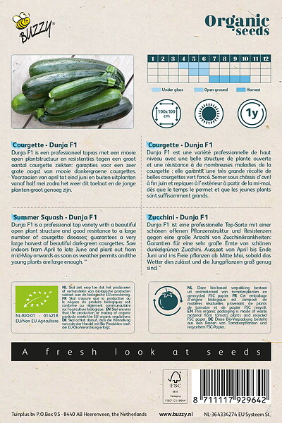 ARBORIX - Buzzy Organic Courgette Dunja F1 - Bio Semences - Ca. 7 graines (Livraison Gratuite) - large
