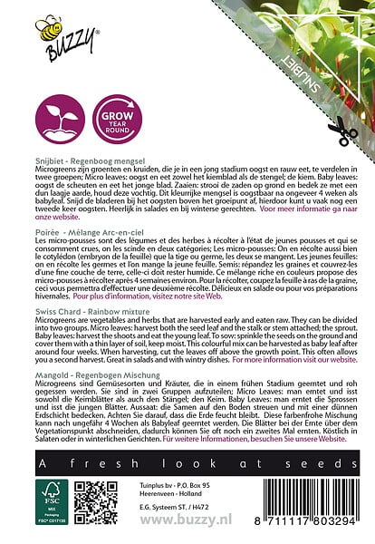 ARBORIX - Buzzy Microgreens Poirée mélange Arc-en-ciel Semences - Ca. 8 gr (Livraison Gratuite) - large