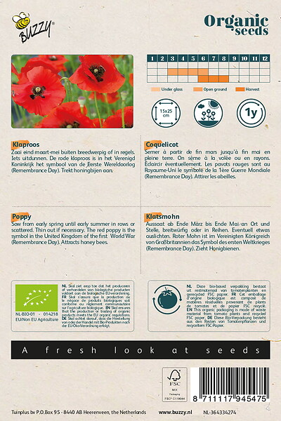 ARBORIX - Buzzy Organic Coquelicot rouge- Bio Semences - Ca. 0,25 gr (Livraison Gratuite) - large