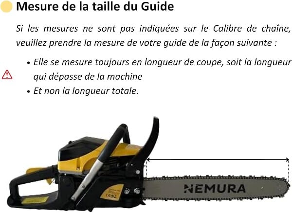 NEMURA - Guide de 45cm + 3 Chaînes de tronçonneuse - 72 Entraineurs - Pas 325 - Jauge 0.58 (1.5mm) - large