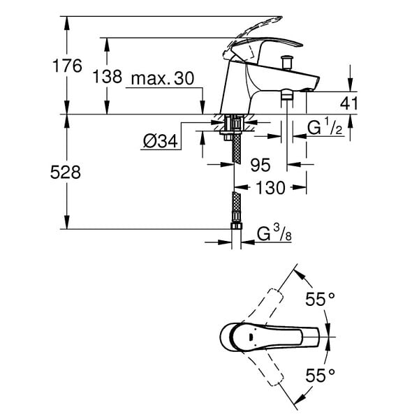 GROHE - Grohe EUROSMART NEW - Mitigeur monocommande Bain / Douche (33412002) - large