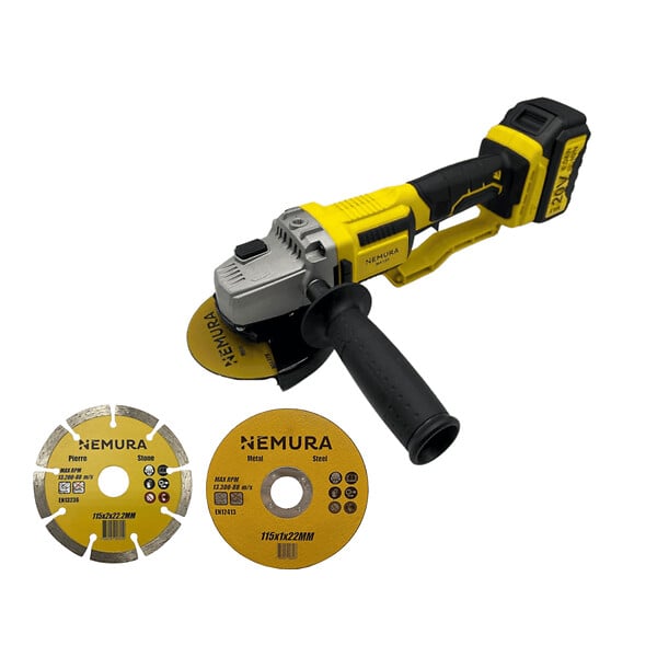 NEMURA - Meuleuse d'angle 125mm sans fil 20V brushless NEMURA + Batterie 4Ah + Chargeur rapide + 3 disques - large