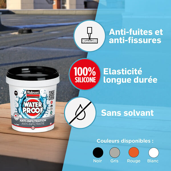 RUBSON - Résine étanchéité toiture - Silicone - Blanc - 1kg - large