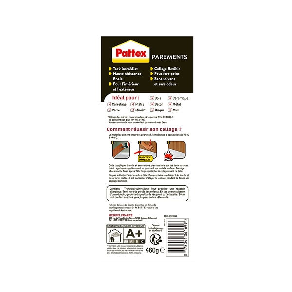 PATTEX - Colle Fixation Parements - Blanc - Cartouche 460g - large