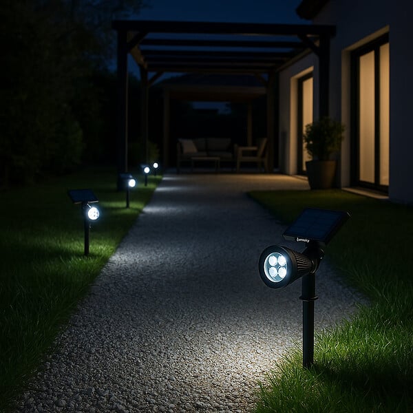 LUMI JARDIN - 2 Spots solaires projecteurs SPIKY Blanc froid 100LM - large
