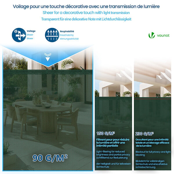 VOUNOT - Brise vue occultant en HDPE 90g/m² 1x20m avec attaches de fixation vert - large