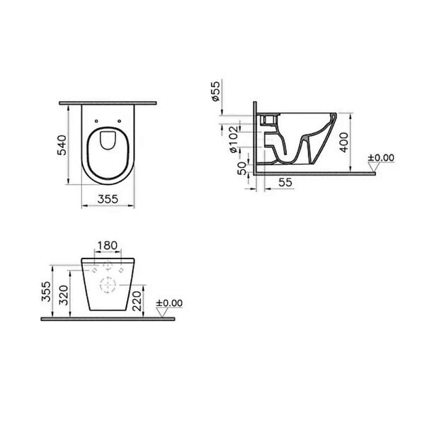 VITRA - Cuvette WC suspendu sans bride VitrA Integra blanc avec abattant frein de chute - large