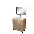 AURLANE - Meuble de salle de bains 70cm TIMBER Décor Chêne Naturel à Portes Vasque Blanche et Miroir 70x50 - vignette
