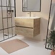 AURLANE - Meuble de salle de bains suspendu 70 cm TIMBER - Décor Chêne Naturel 2 tiroirs avec Vasque blanche - vignette