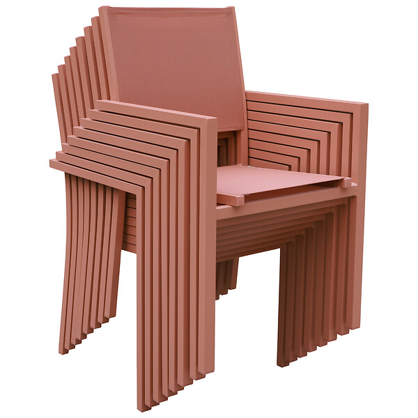 HAPPY GARDEN - Salon de jardin en teck JAVA avec chaises en aluminium terracotta - 8 places - large