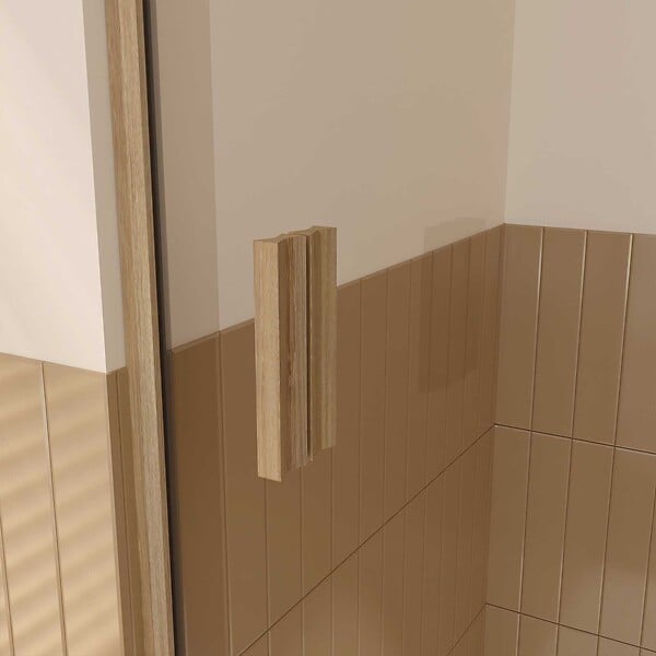 AURLANE - Porte de Douche Coulissante et Retour 120x80x200cm - Profilés Alu Effet Bois - Verre Trempé 6mm - large