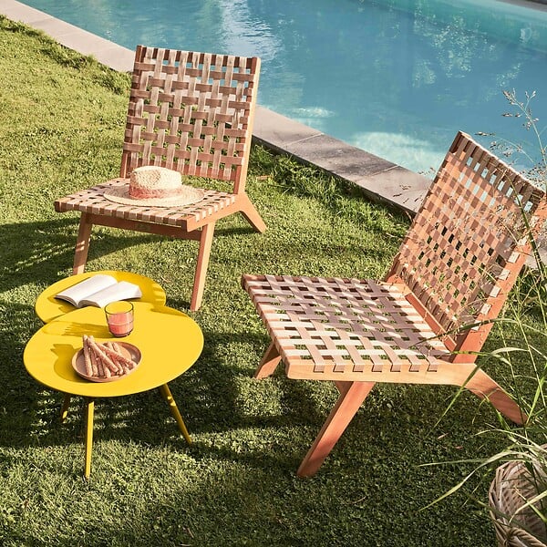 OVIALA - Lot de 2 tables basses de jardin en acier jaune - Palavas - large