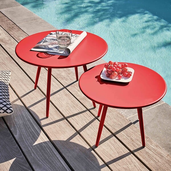 OVIALA - Lot de 2 tables basses de jardin en acier rouge - Palavas - large