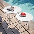 OVIALA - Lot de 2 tables basses de jardin en acier blanc - Palavas - vignette