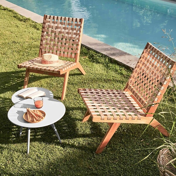 OVIALA - Lot de 2 tables basses de jardin en acier blanc - Palavas - large