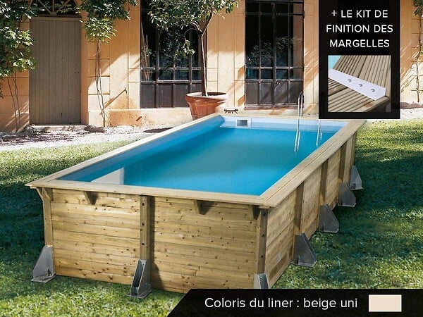 UBBINK - Kit piscine bois Ubbink Azura 5,05 x 3,50 x 1,26 m - Liner beige + Kit margelles - large