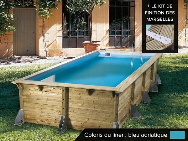 UBBINK - Kit piscine bois UbbinkAzura 5,05 x 3,50 x 1,26 m - Liner bleu + Kit margelles - Ubbink - large