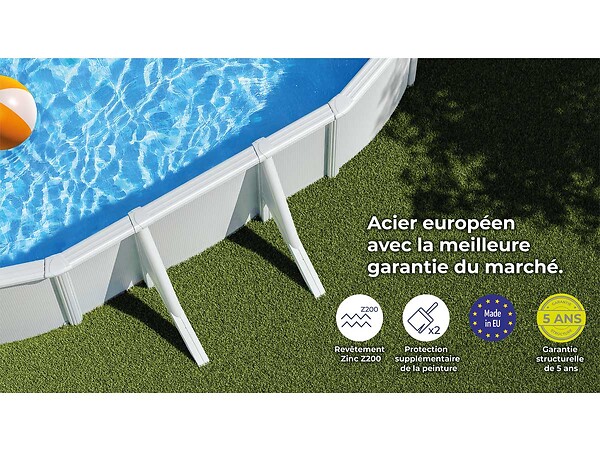 GRE - Kit piscine acier blanc Gré Atlantis ovale 6,34 x 3,99 x 1,32 m + Bâche hiver - large