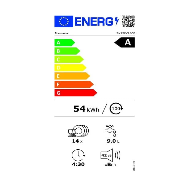 SIEMENS - lave-vaisselle 60cm 14 couverts 42db tout intégrable - SN75EX13CE - large