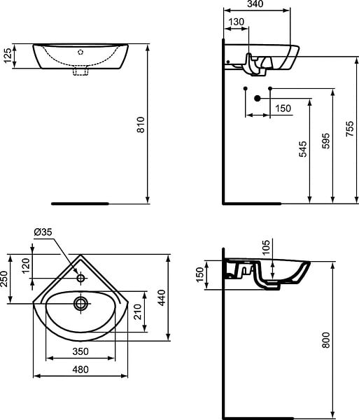 IDEAL STANDARD - Porcher Lave-mains d'angle Ulysse 34 x 34 x 44 cm, blanc (E899701) - large