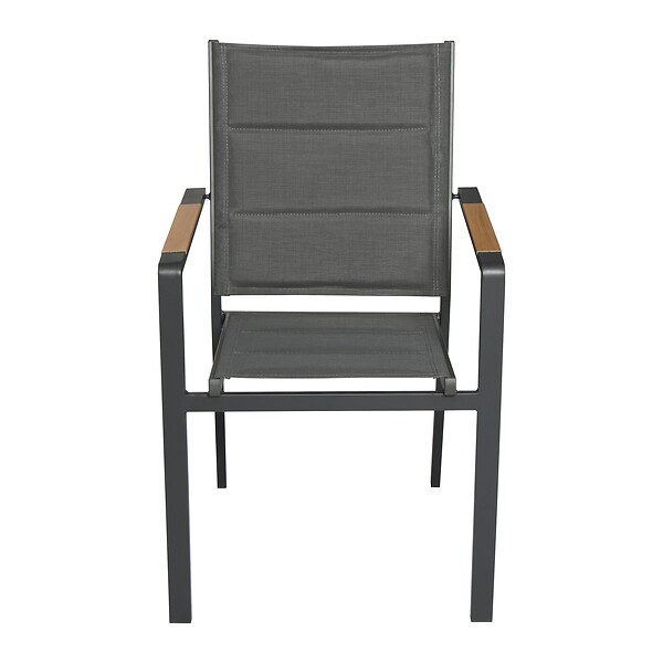 OVIALA - Lot de 2 chaises de jardin en aluminium et textilène gris - Ciotat - large