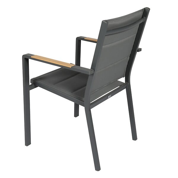 OVIALA - Lot de 2 chaises de jardin en aluminium et textilène gris - Ciotat - large