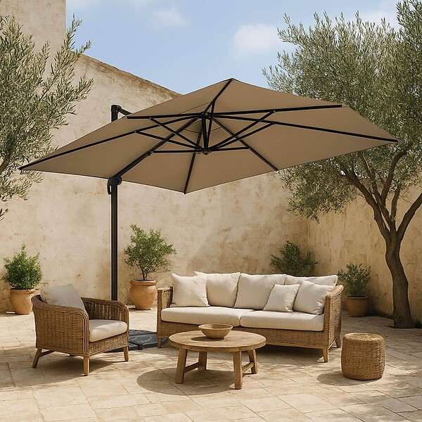 OVIALA - Toile pour parasol déporté 4x3m taupe - Caserta - large