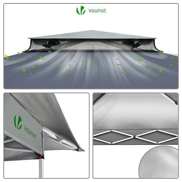 VOUNOT - Tonnelle de jardin exterieure pliable avec moustiquaire 3.6x3.6m gris - large
