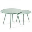 OVIALA - Lot de 2 tables basses de jardin en acier vert sauge 50 cm - Palavas - vignette