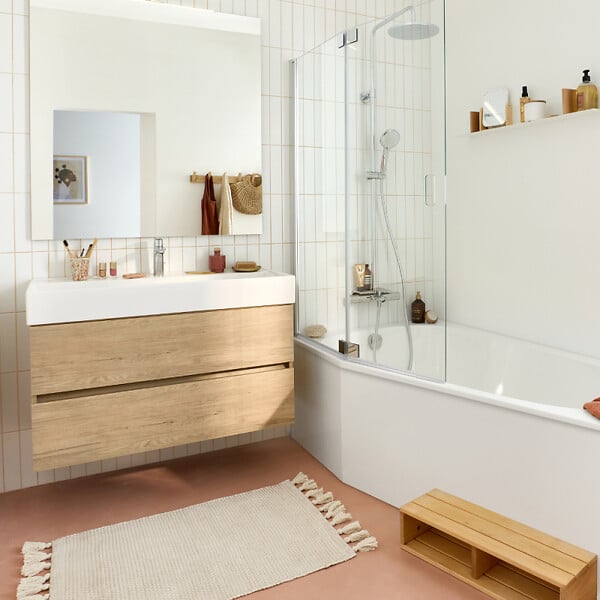 JACOB DELAFON - Pack baignoire bain douche 170 x 90 Bastille vidage à gauche blanc brillant + tablier en angle - large