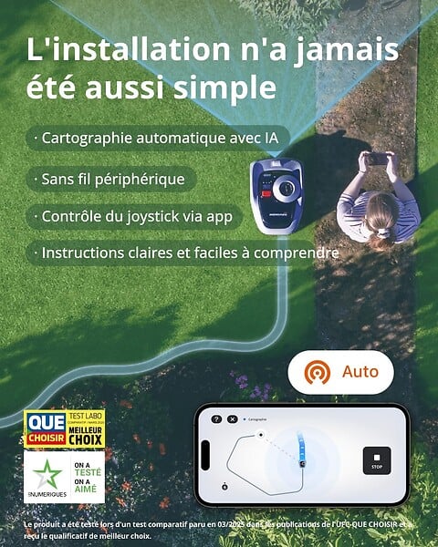 NAVIMOW - Navimow i105E Robot Tondeuse sans Fil périphérique, Recommandé 500 m², RTK+Vision Tondeuse Robot Gazon, IA cartographie Automatique - large
