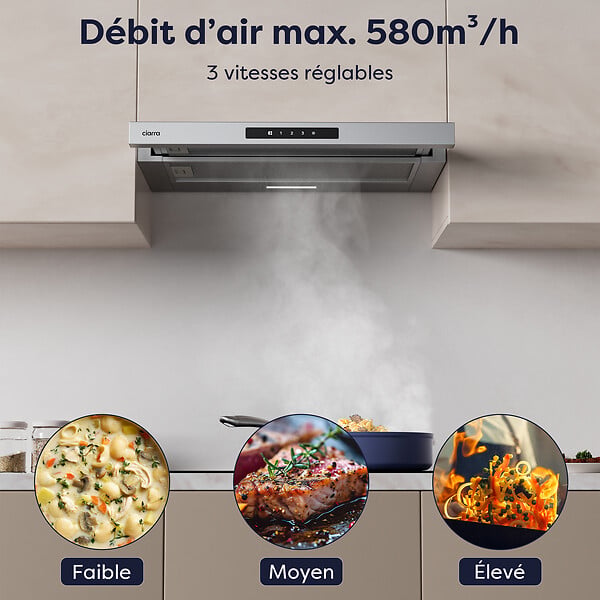 CIARRA - CIARRA Hotte Encastrable 60cm Hotte Tiroir 606m3/h tactile Recyclage ou Evacuation CD6909AS - large