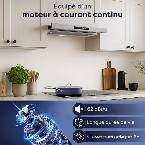 CIARRA - CIARRA Hotte Encastrable 60cm Hotte Tiroir 606m3/h tactile Recyclage ou Evacuation CD6909AS - large