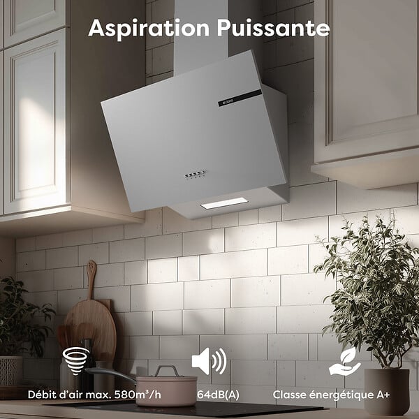 CIARRA - Hotte Aspirante Inclinée 60cm 600m³/h  Evacuation ou Recyclage CD6765AS - large