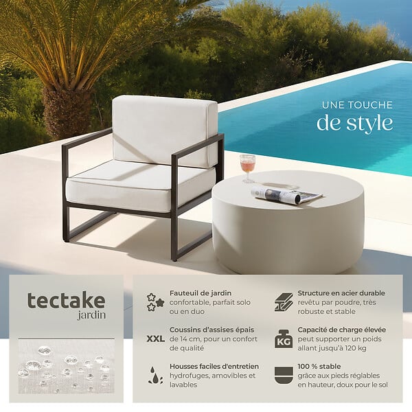 TECTAKE - Fauteuil de jardin COMOSA rembourrage XXL marron/beige - large