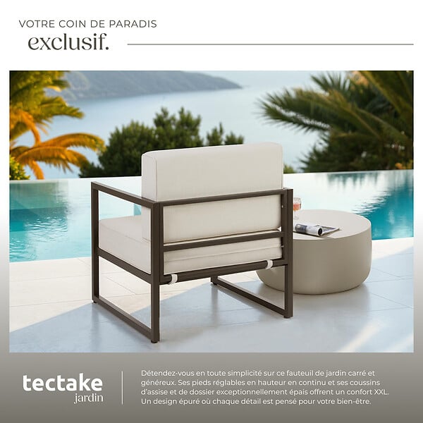 TECTAKE - Fauteuil de jardin COMOSA rembourrage XXL marron/beige - large