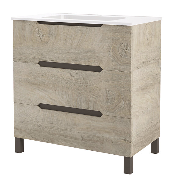 ONDEE - Meuble salle de bain à poser ALASKA -80cm - Bois - 3 Tiroirs - large