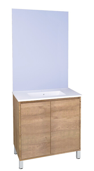 ONDEE - Meuble Salle de Bain BELIS - A poser - Miroir Affleurant - 80cm - Finition Bois - large