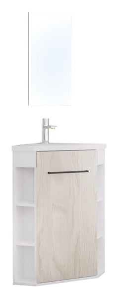 ONDEE - Meuble lave-mains à poser NOVA - version angle - Blanc - mélaminé - miroir - large